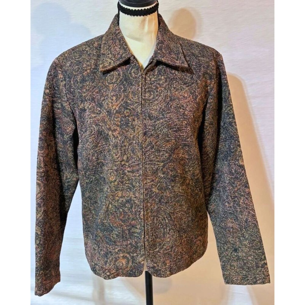 Chicos Brown Rust Tweed Jacket Size 0 Zip Front Lined Textured Blazer Coat